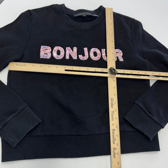 Endless Rose Sweatshirt Womens Small Black Bonjour Lettering Beads Pullover - Picture 9 of 12